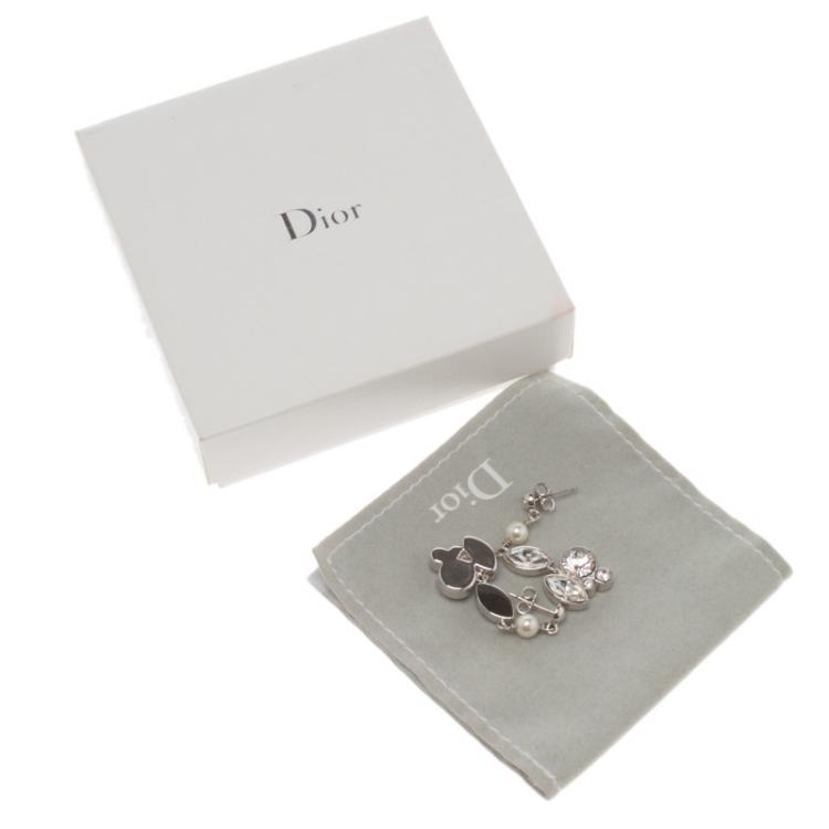 Pre Owned Dior Crystal Silver Tone Drop Earrings