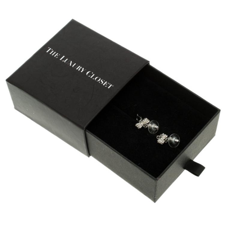 Pre Owned Dior Bow Crystal Silver-tone Dangle Earrings