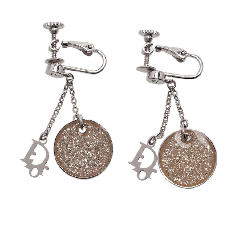 Pre Owned Dior Monogram White Glitter Silver Tone Dangle Earrings