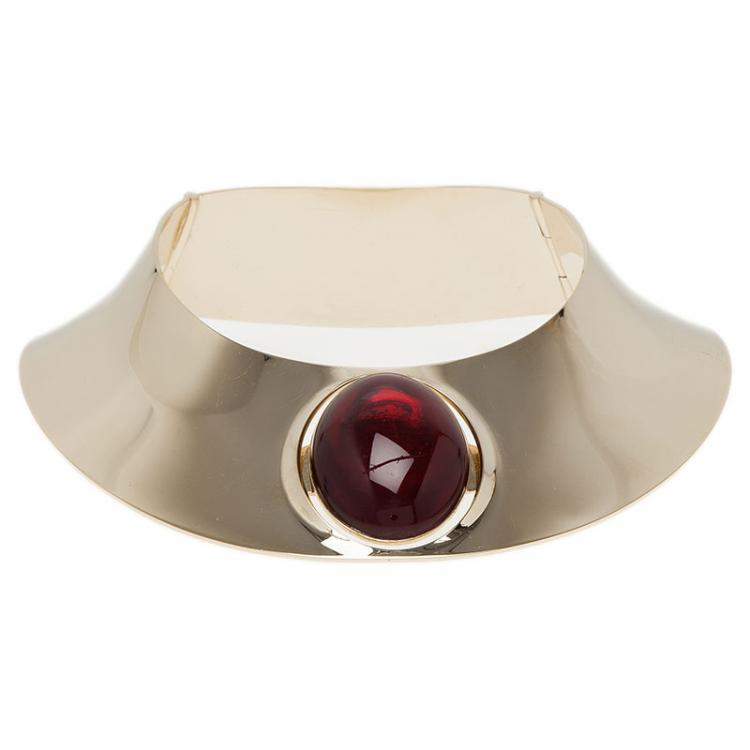 Pre Owned Dior Red Stone Gold Tone Collar Necklace
