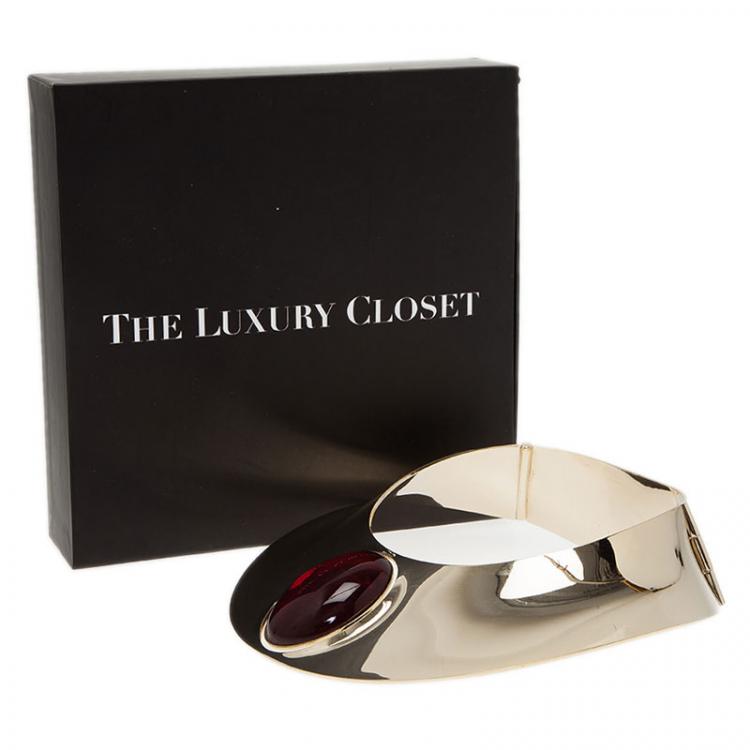 Pre Owned Dior Red Stone Gold Tone Collar Necklace