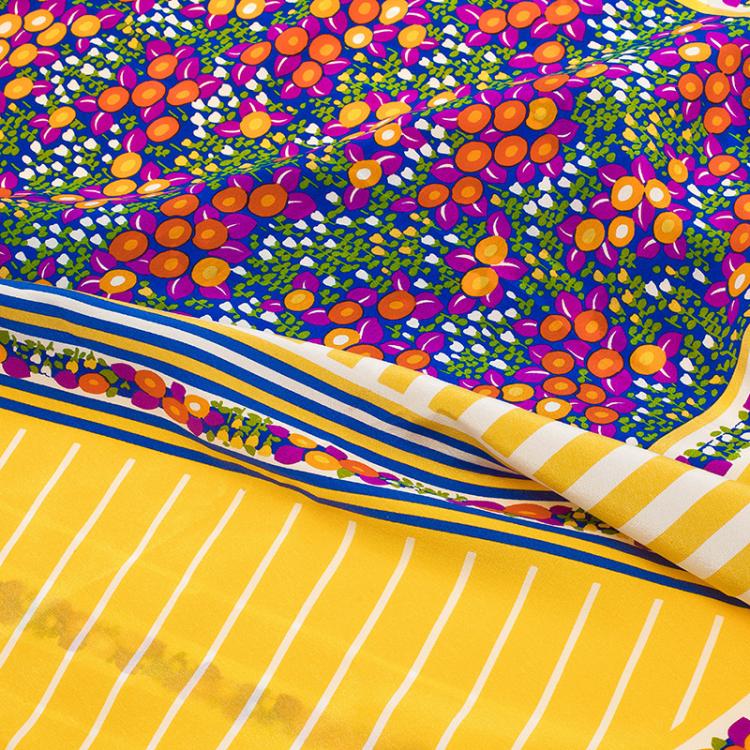 Pre Owned Dior Multicolor Yellow Floral Print Striped Silk Scarf