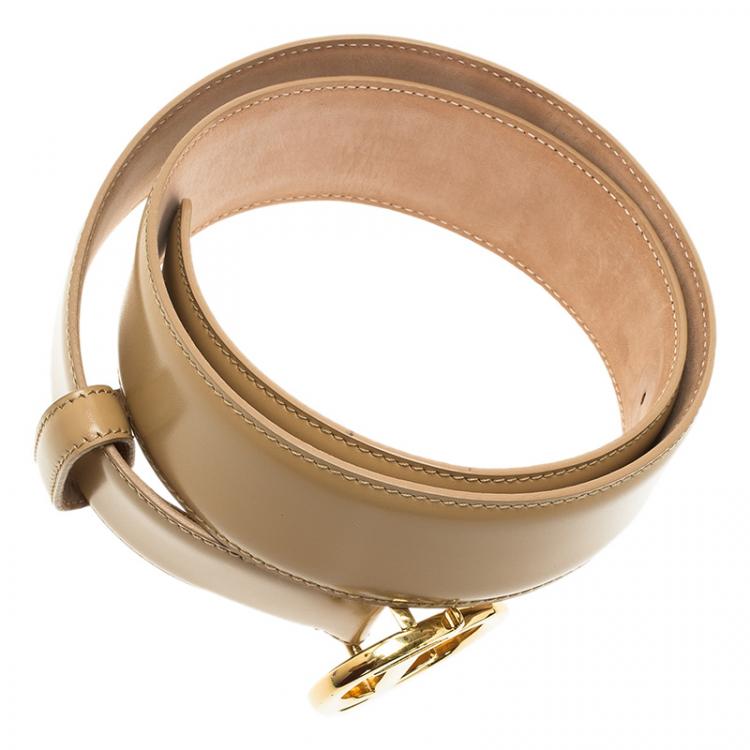 Pre Owned Dior Beige Leather CD Logo Buckle Belt 80 CM