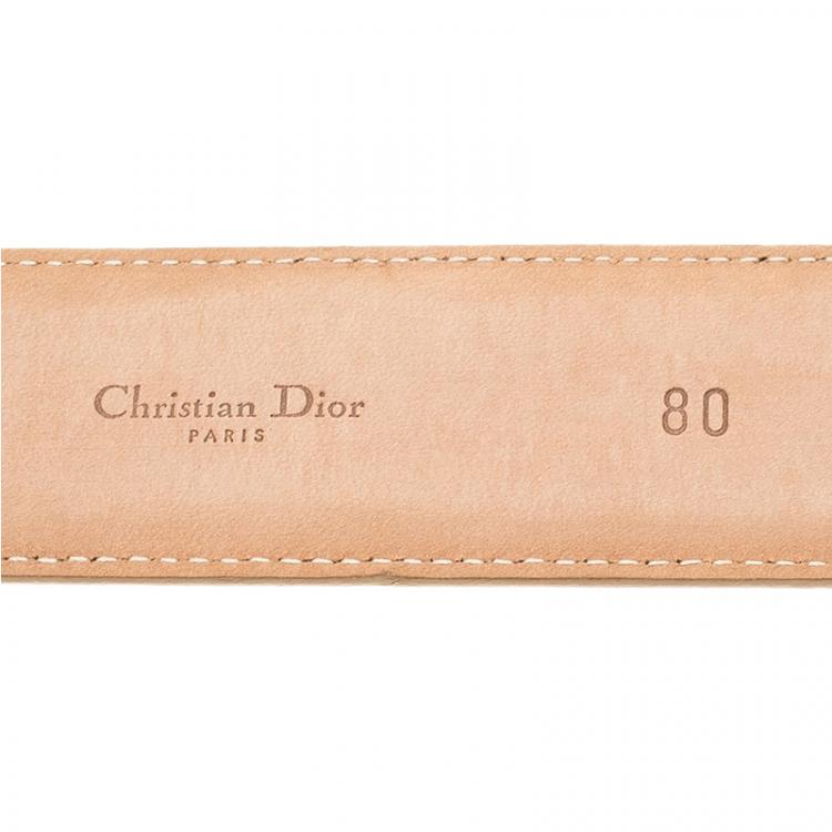 Pre Owned Dior Beige Leather CD Logo Buckle Belt 80 CM