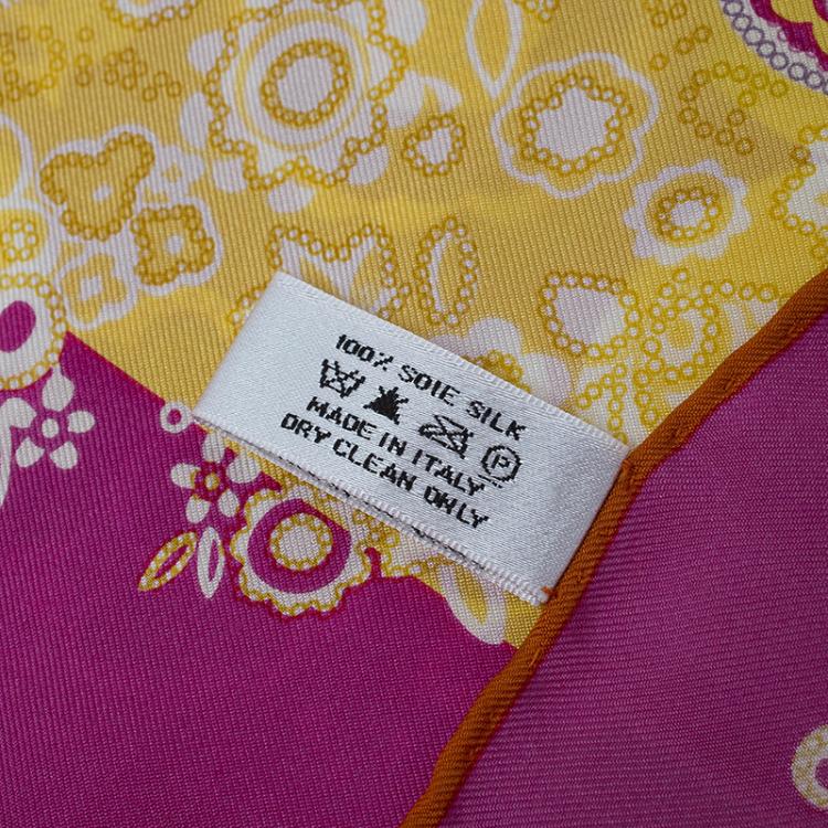 Pre Owned Dior Pink and Yellow Silk Floral Print Square Scarf