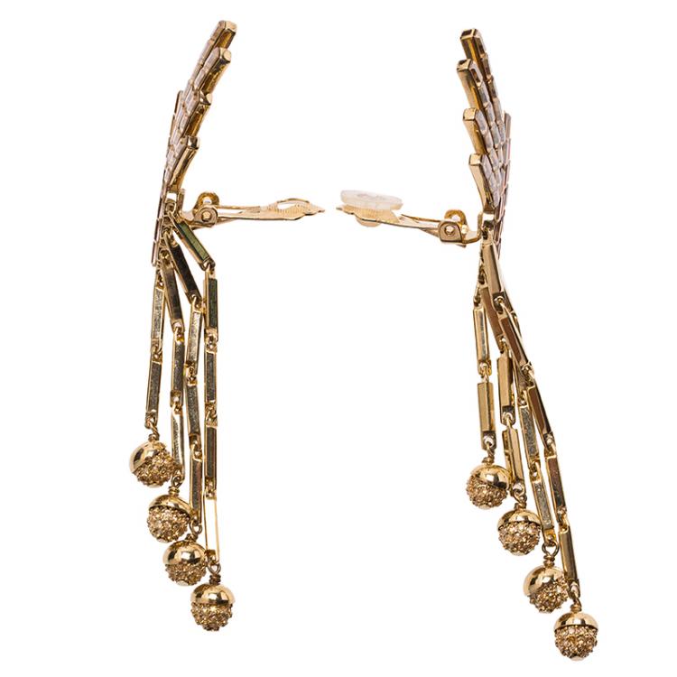 Pre Owned Dior Gold Tone Wings Crystal Earrings