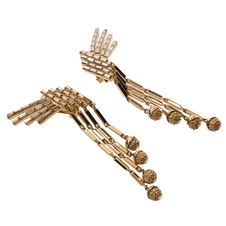 Pre Owned Dior Gold Tone Wings Crystal Earrings