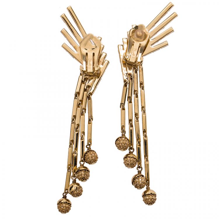 Pre Owned Dior Gold Tone Wings Crystal Earrings