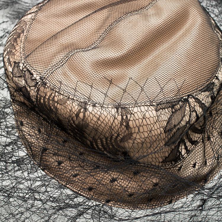 Pre Owned Dior Black Lace and Beige Silk Vintage Hat