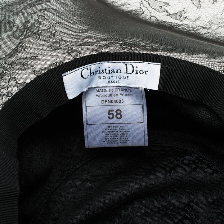 Pre Owned Dior Black Lace and Beige Silk Vintage Hat