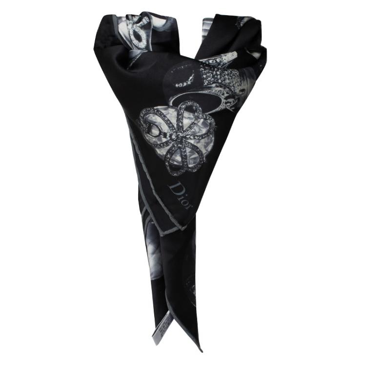مملوكة مسبقًا Dior Black Rings Printed Square Silk Scarf 