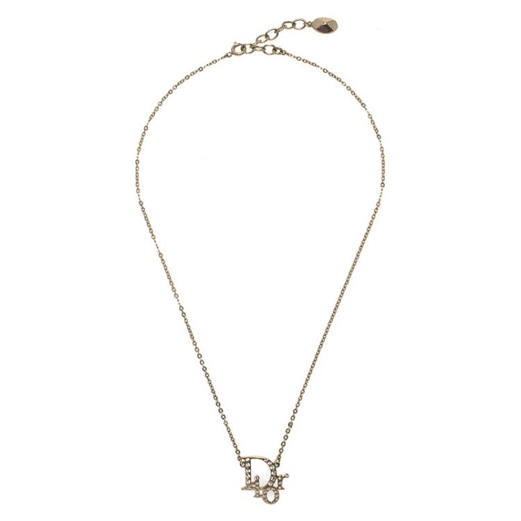 Pre Owned Dior Oblique Crystal Gold Tone Necklace