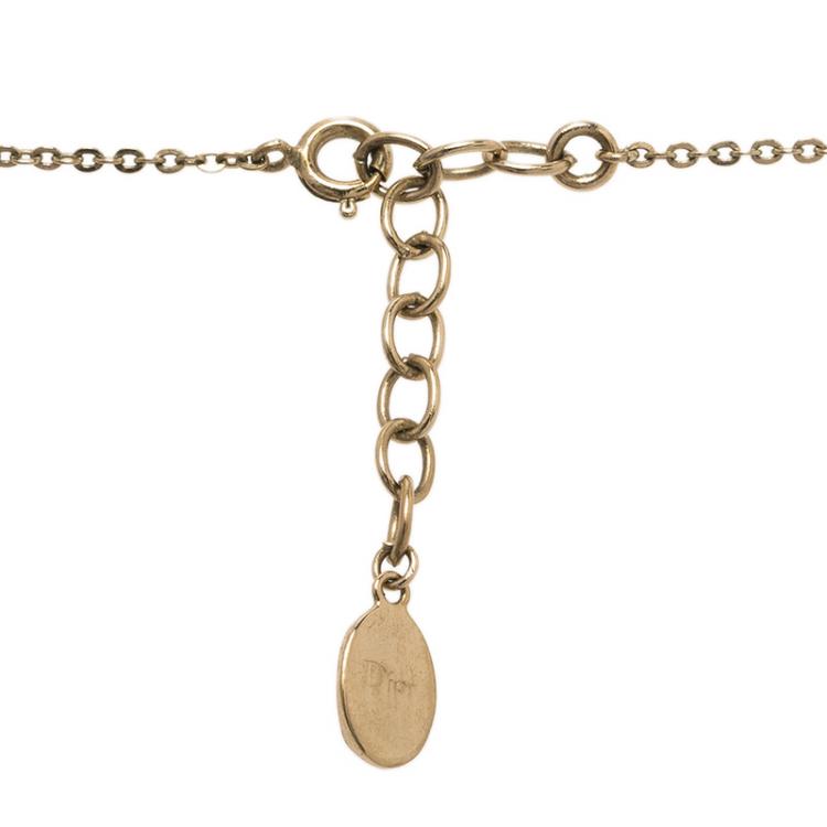 Pre Owned Dior Oblique Crystal Gold Tone Necklace