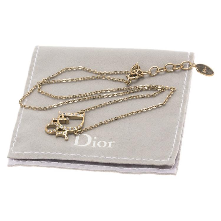 Pre Owned Dior Oblique Crystal Gold Tone Necklace