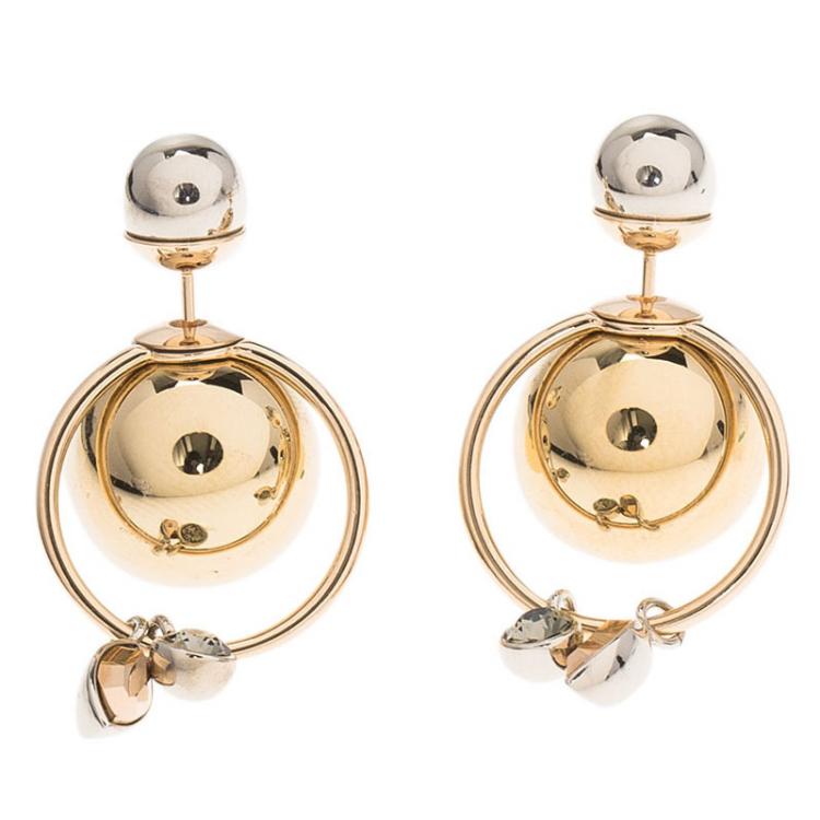 Pre Owned Dior Tribale Crystals Gold and Silver Tone Earrings