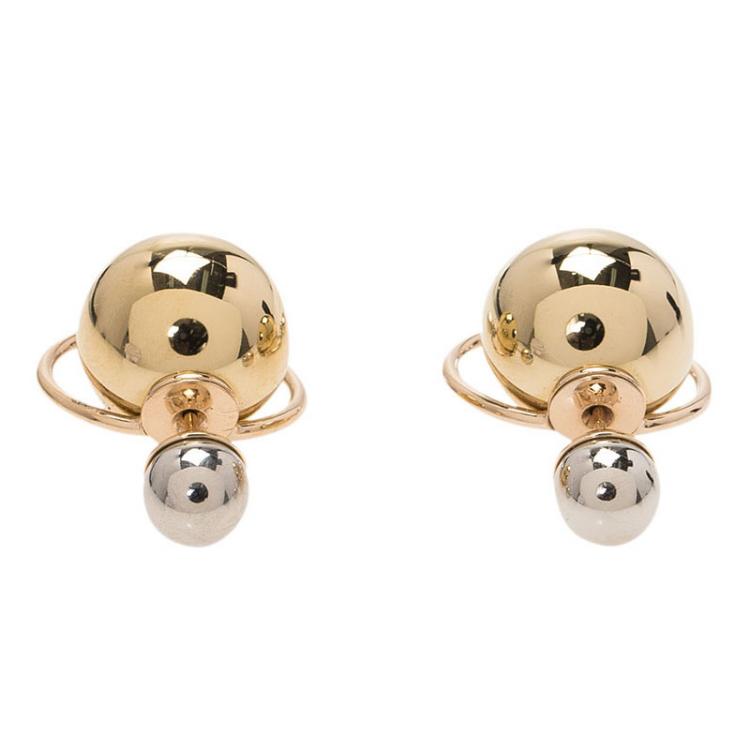 Pre Owned Dior Tribale Crystals Gold and Silver Tone Earrings