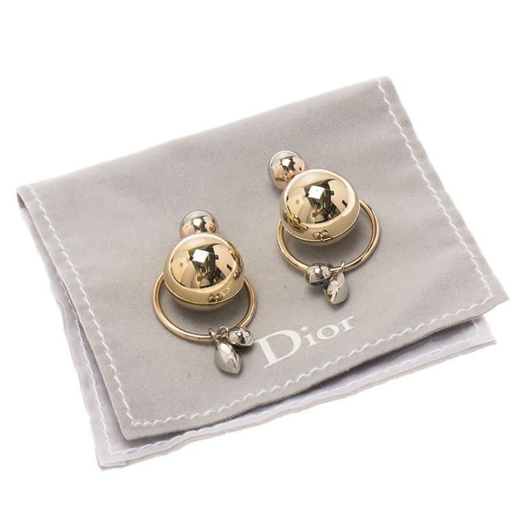 Pre Owned Dior Tribale Crystals Gold and Silver Tone Earrings