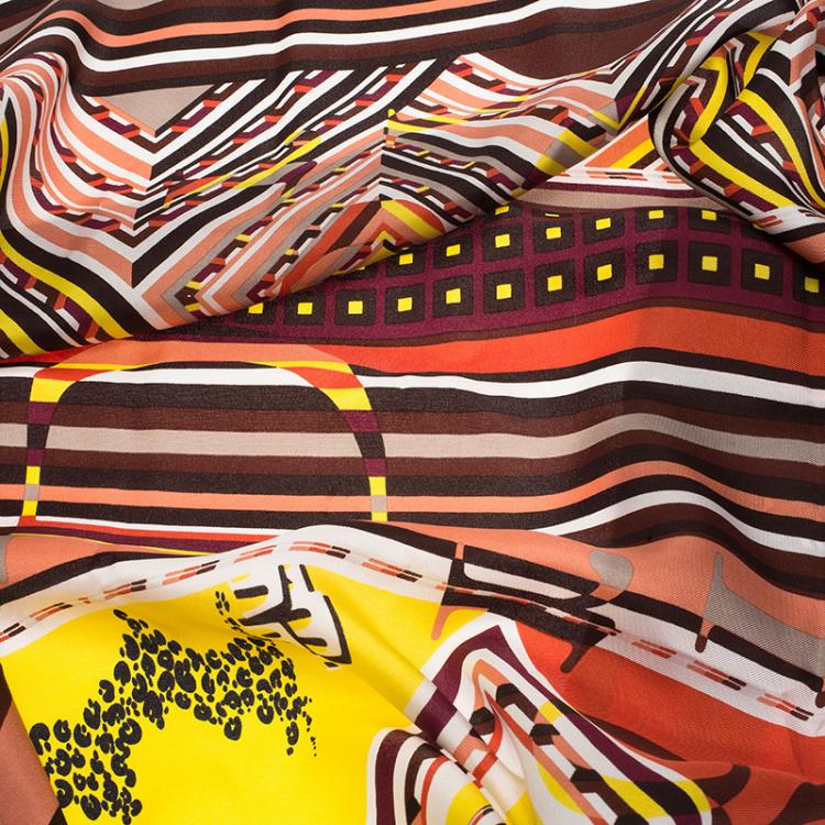 Pre Owned Dior Brown Multicolor Printed Silk Square Scarf