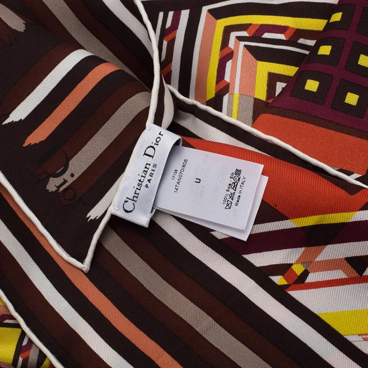 Pre Owned Dior Brown Multicolor Printed Silk Square Scarf