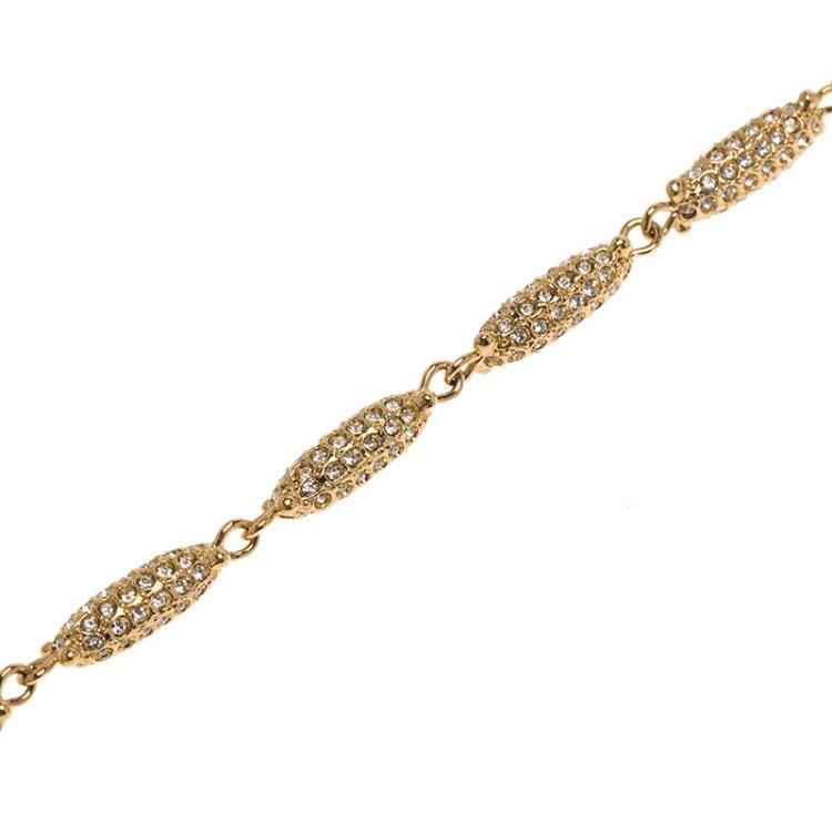 Pre Owned Dior Crystal Studded Gold Tone Bracelet Size 21 cm