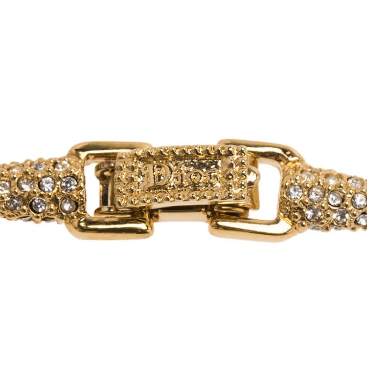 Pre Owned Dior Crystal Studded Gold Tone Bracelet Size 21 cm