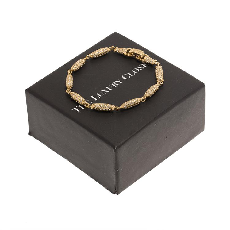 Pre Owned Dior Crystal Studded Gold Tone Bracelet Size 21 cm