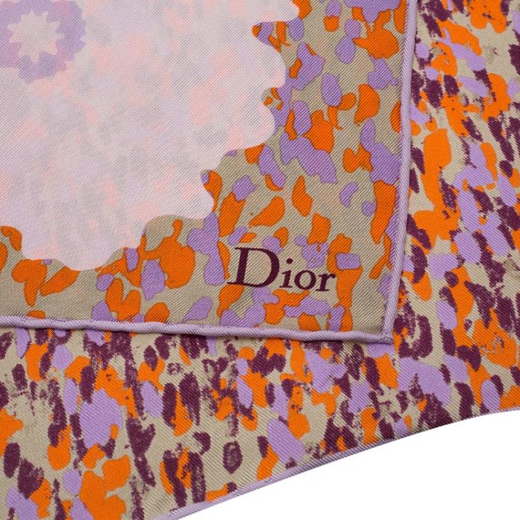 Pre Owned Dior Lilac Floral Print Square Silk Scarf