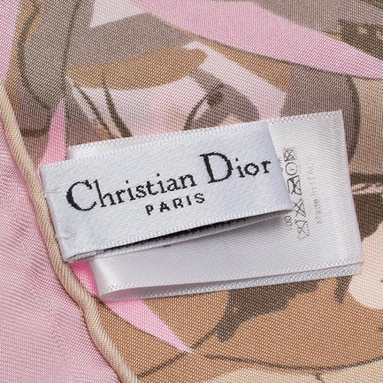 Pre Owned Dior Pink Floral Print Square Silk Scarf