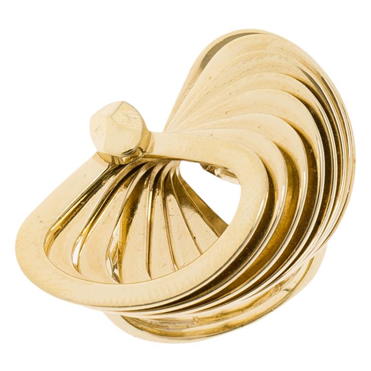 Pre Owned Dior 3D Hand Fan Motif Gold Tone Cocktail Ring Size 51