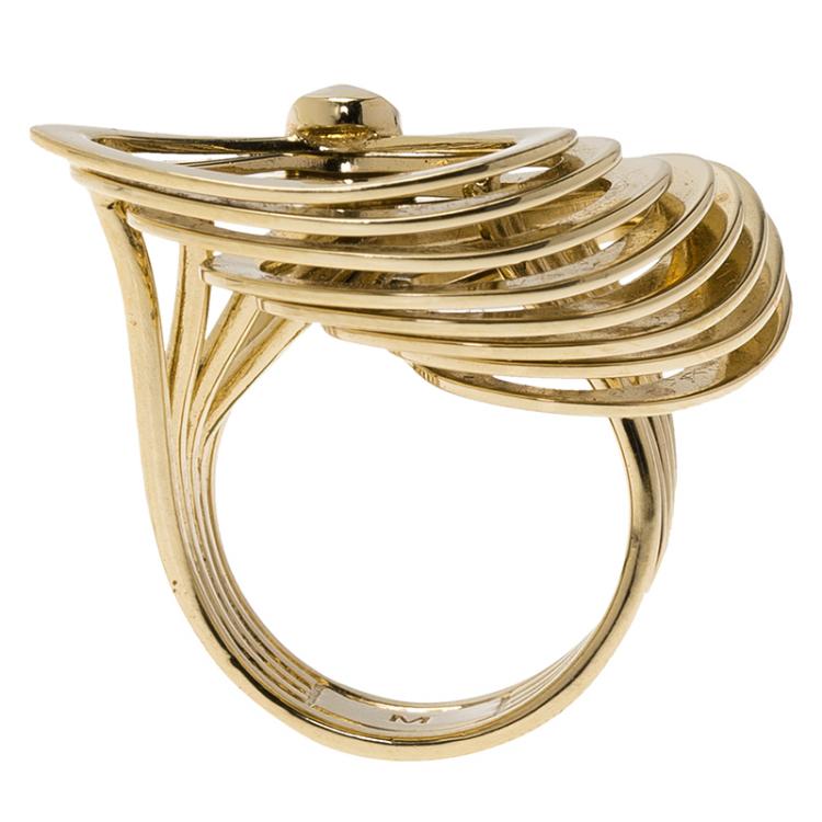 Pre Owned Dior 3D Hand Fan Motif Gold Tone Cocktail Ring Size 51