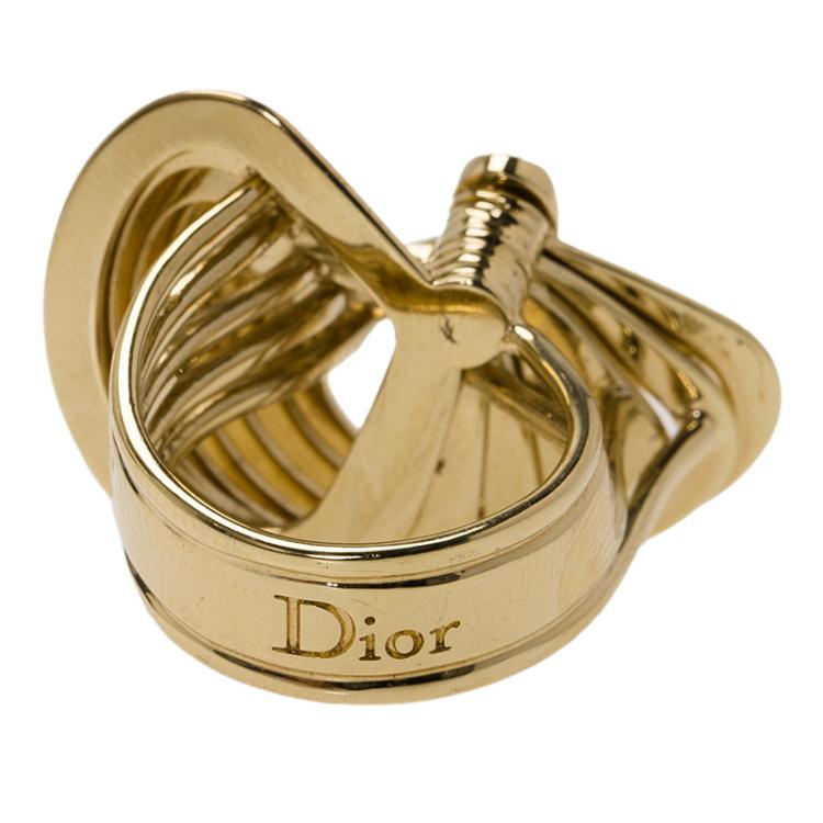 Pre Owned Dior 3D Hand Fan Motif Gold Tone Cocktail Ring Size 51