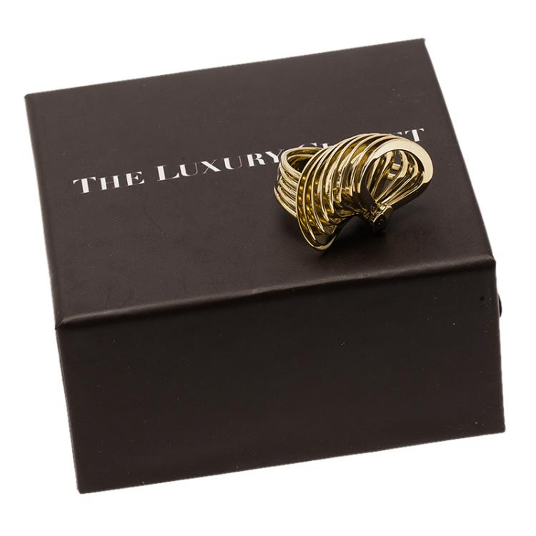 Pre Owned Dior 3D Hand Fan Motif Gold Tone Cocktail Ring Size 51