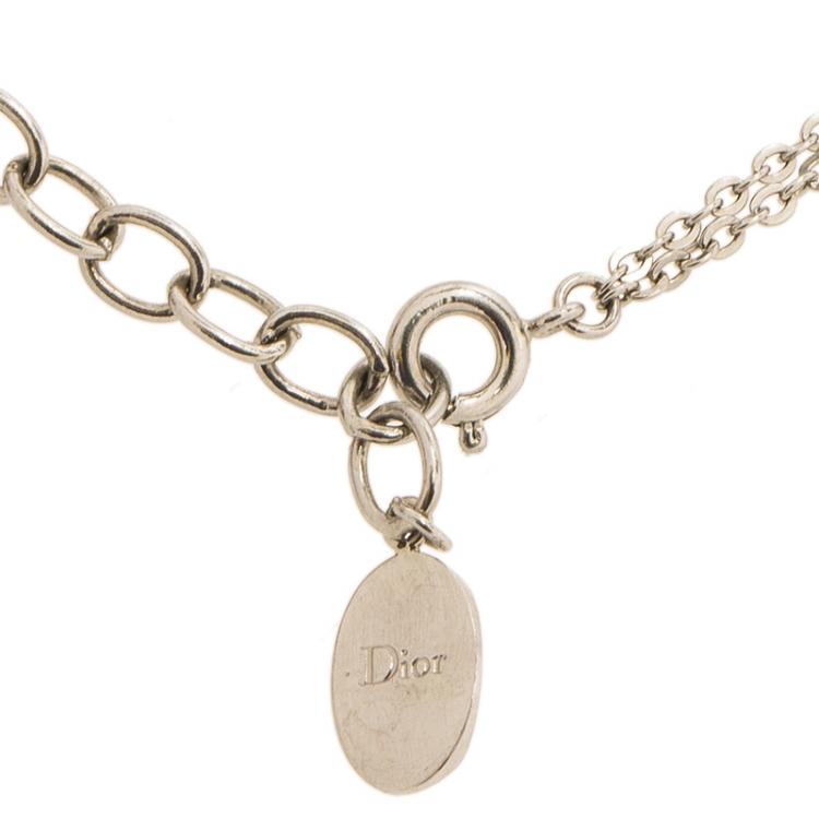 Pre Owned Dior Oblique Crystal Logo Silver Tone Bracelet