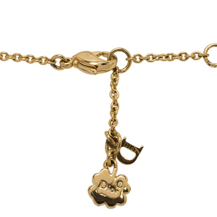 Pre Owned Dior Clover Detailed Gold Tone Necklace