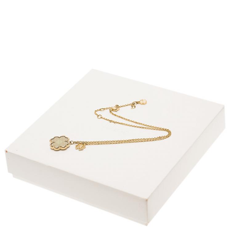 Pre Owned Dior Clover Detailed Gold Tone Necklace