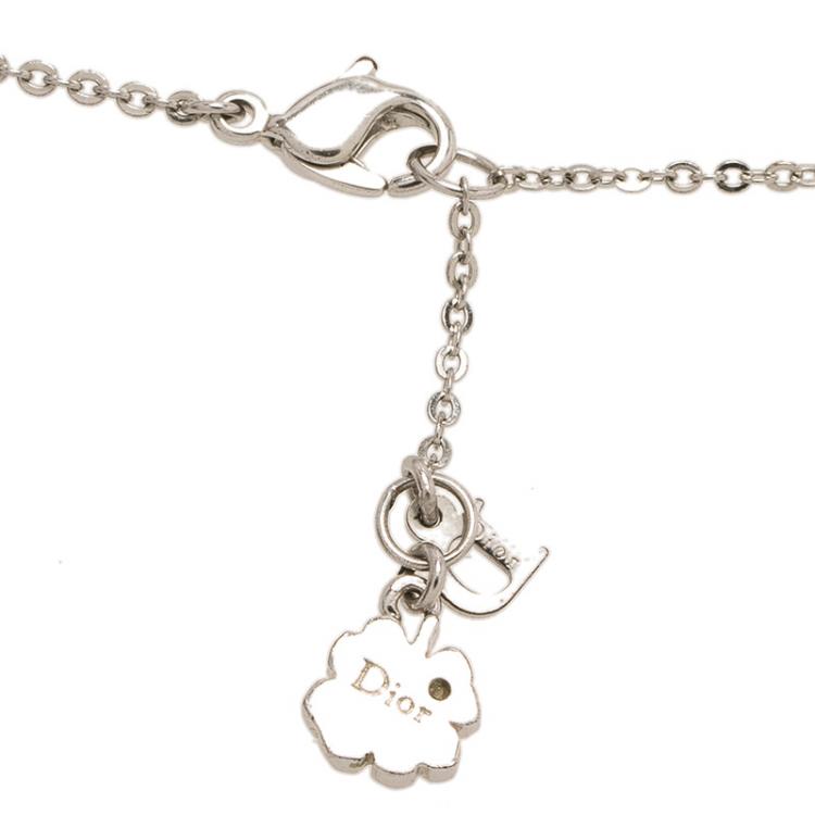 Pre Owned Dior Crystal Heart Tag Silver Tone Bracelet