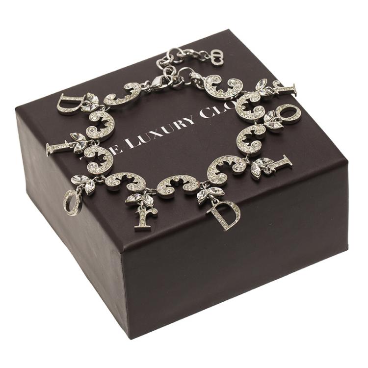 Pre Owned Dior Logo Crystal Studded Silver Tone Bracelet