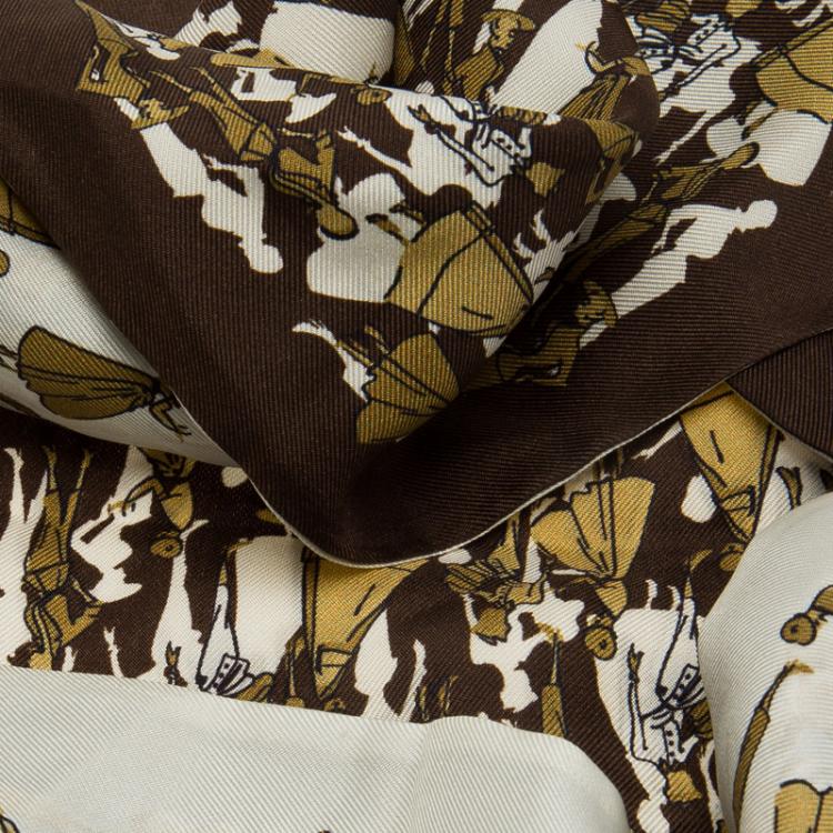 مملوكة مسبقًا Dior Brown Tricolor Lady Figures Printed Silk Scarf