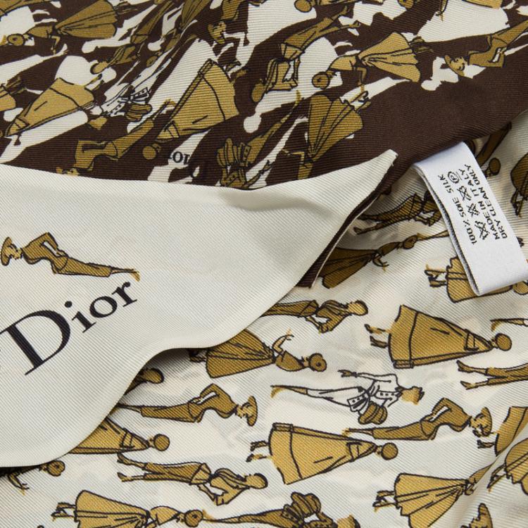 مملوكة مسبقًا Dior Brown Tricolor Lady Figures Printed Silk Scarf