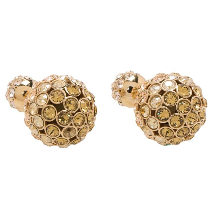 Pre Owned Dior Tribales Multi-Color Crystals Gold Tone Stud Earrings