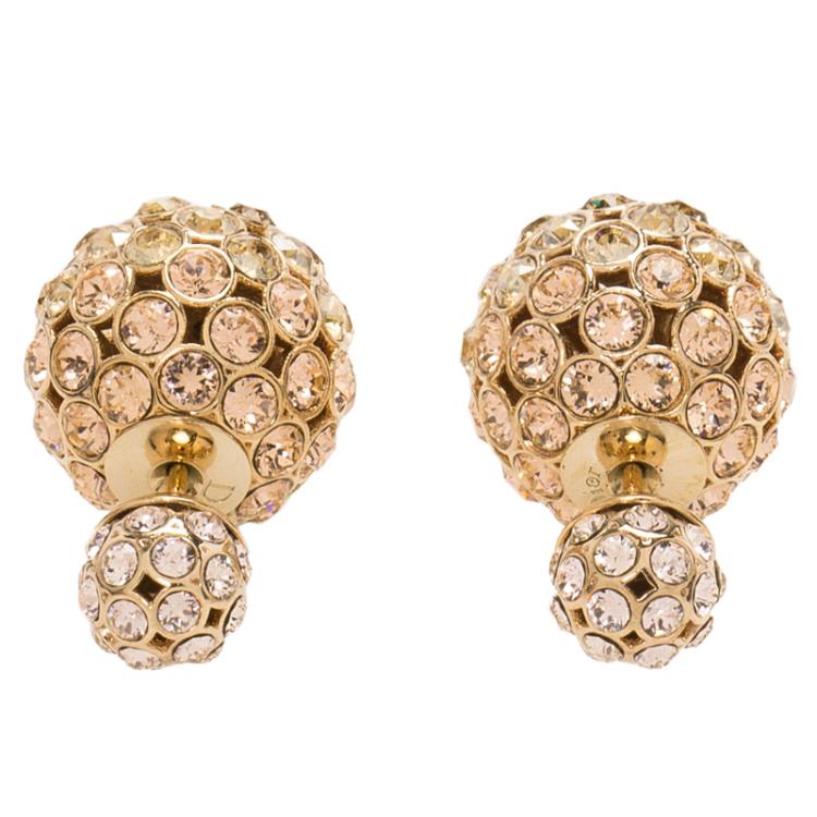 Pre Owned Dior Tribales Multi-Color Crystals Gold Tone Stud Earrings
