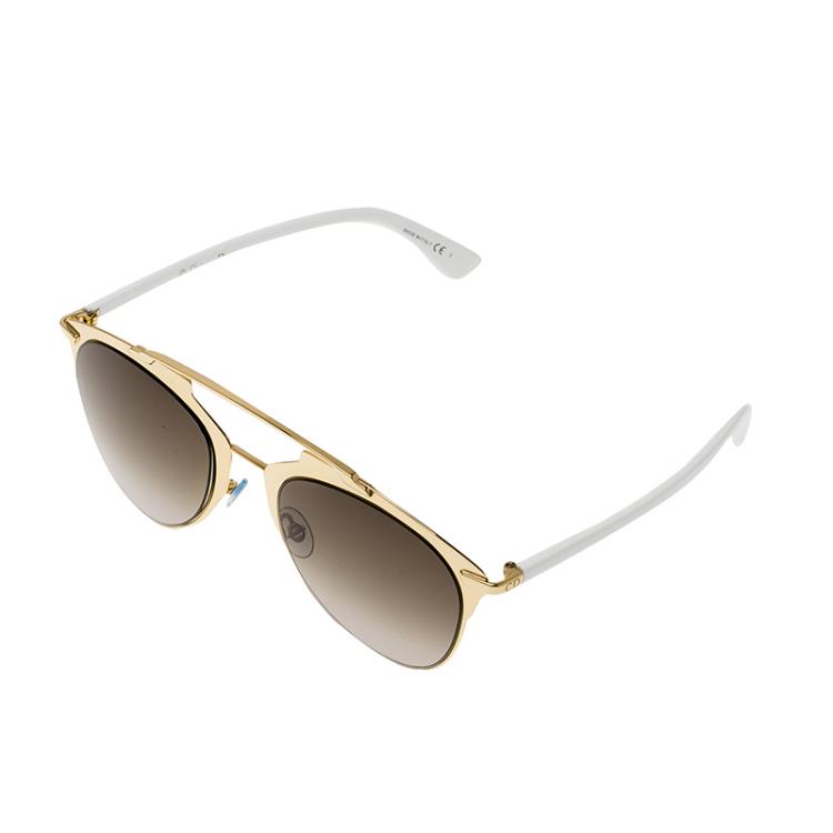 Pre Owned Dior Gold & White Dior Reflected Pantos Sunglasses