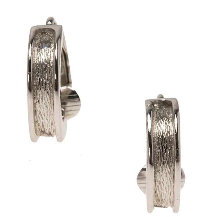 Pre Owned Dior Brushed Silver Tone Half Hoop Clip-on Earrings