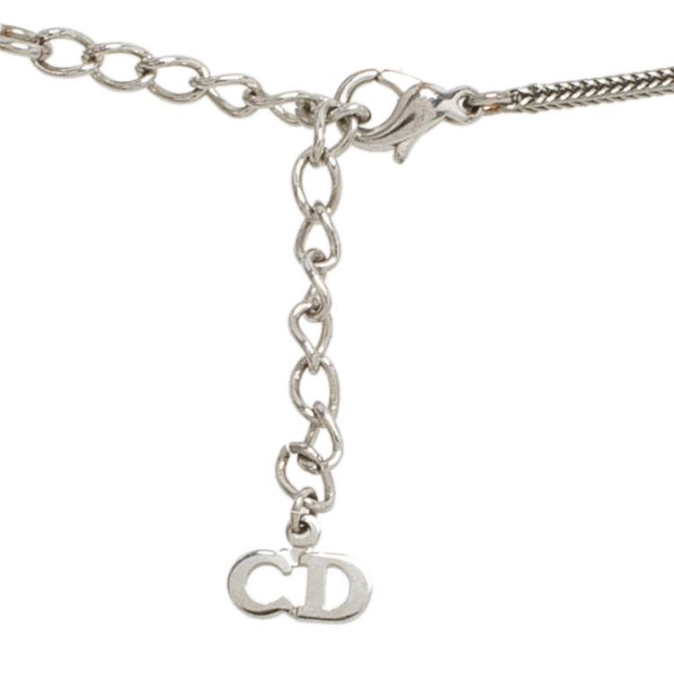 Pre Owned Dior CD Charm Pendant Silver Tone Necklace