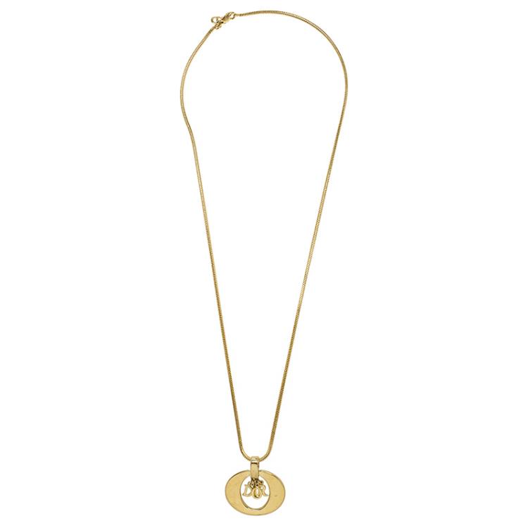 Pre Owned Dior Logo Charm Gold Tone Necklace