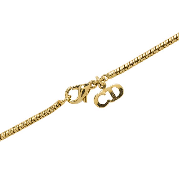Pre Owned Dior Logo Charm Gold Tone Necklace