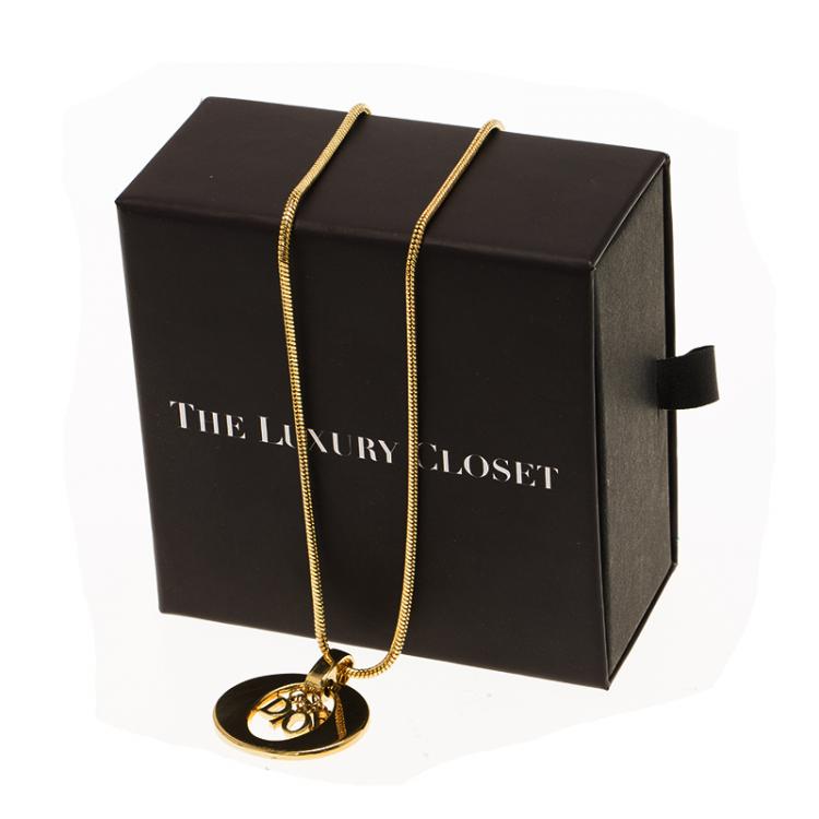 Pre Owned Dior Logo Charm Gold Tone Necklace