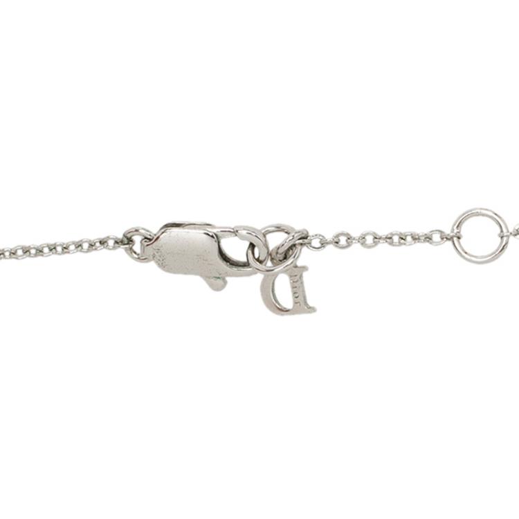 Pre Owned Dior Logo Pink Crystal Silver Tone Necklace