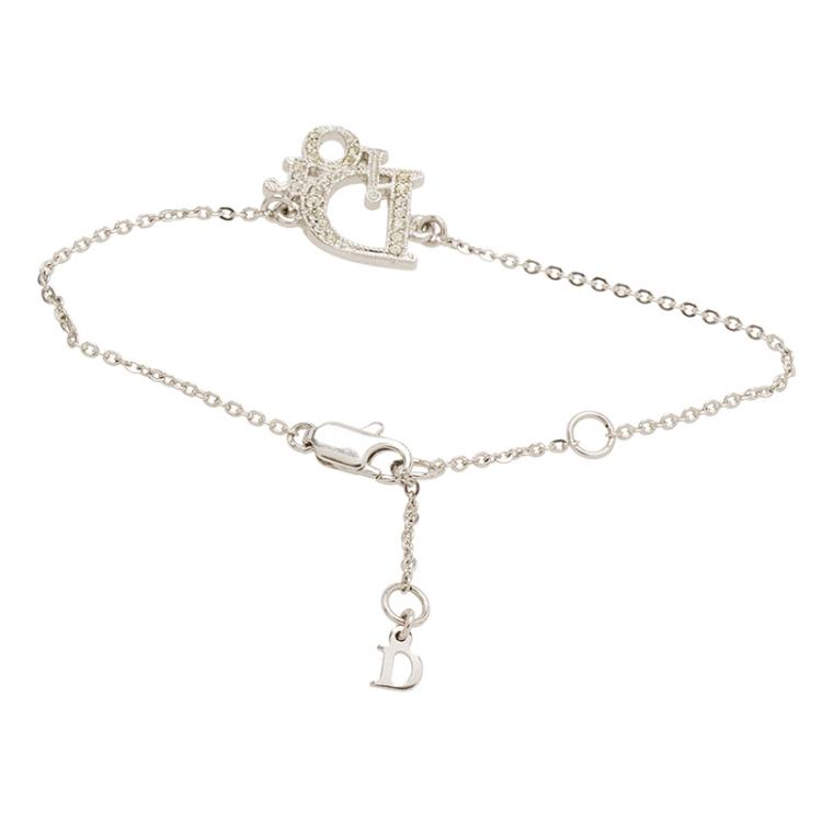 Pre Owned Dior Silver Metal and Crystal Oblique Bracelet
