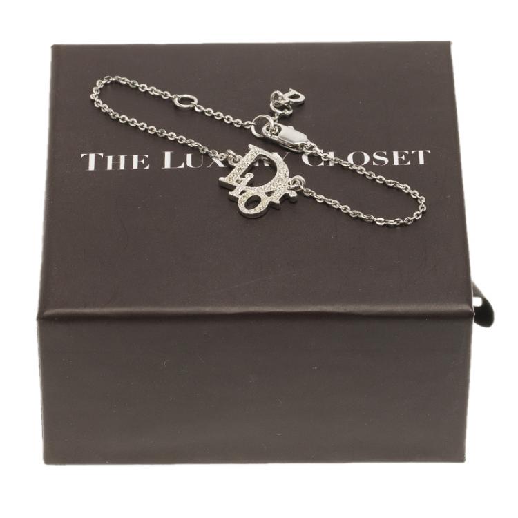 Pre Owned Dior Silver Metal and Crystal Oblique Bracelet